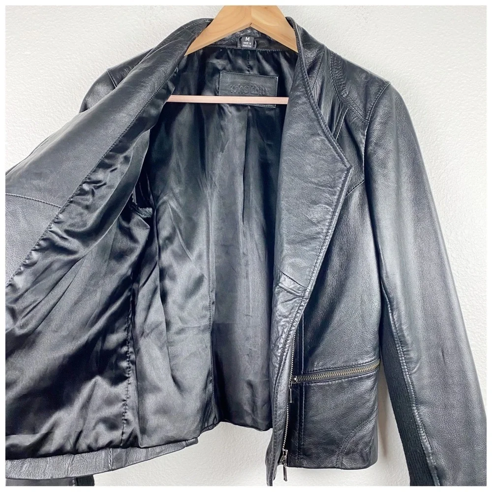 Whetblu Black Asymmetric Zip Leather Jacket Size Medium‎ - Picture 7 of 11